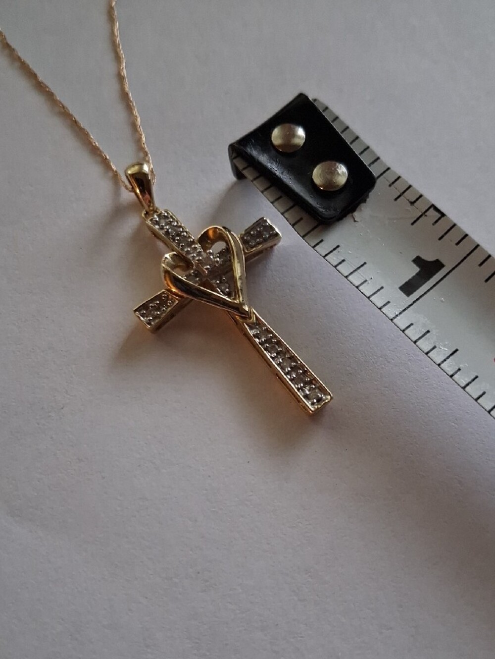 10 Kt. Gold Cross Pendant Necklace with Heart Accent 20 Inch Chain - Picture 5 of 7